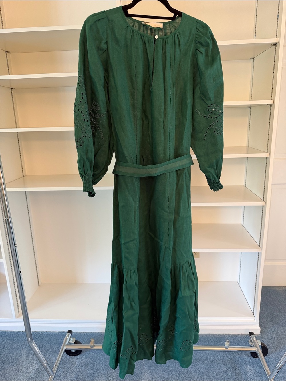 Vanessa Bruno Green Linen Eyelet Maxi Dress